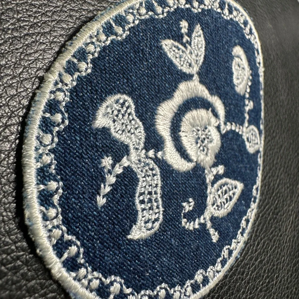 Oval Embroidered Rose Iron On‎ Patch Western Boho Cottagecore Denim Appliqué DIY